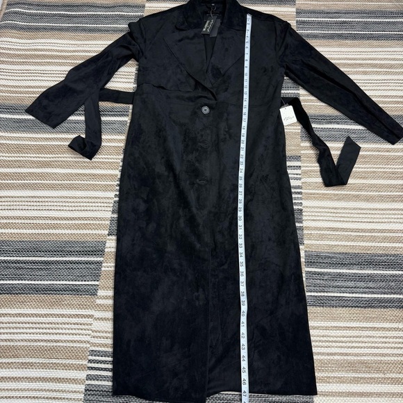 Free People x Blank NYC Vegan Suede Trench Coat Button Front Black Size Small - Picture 14 of 16